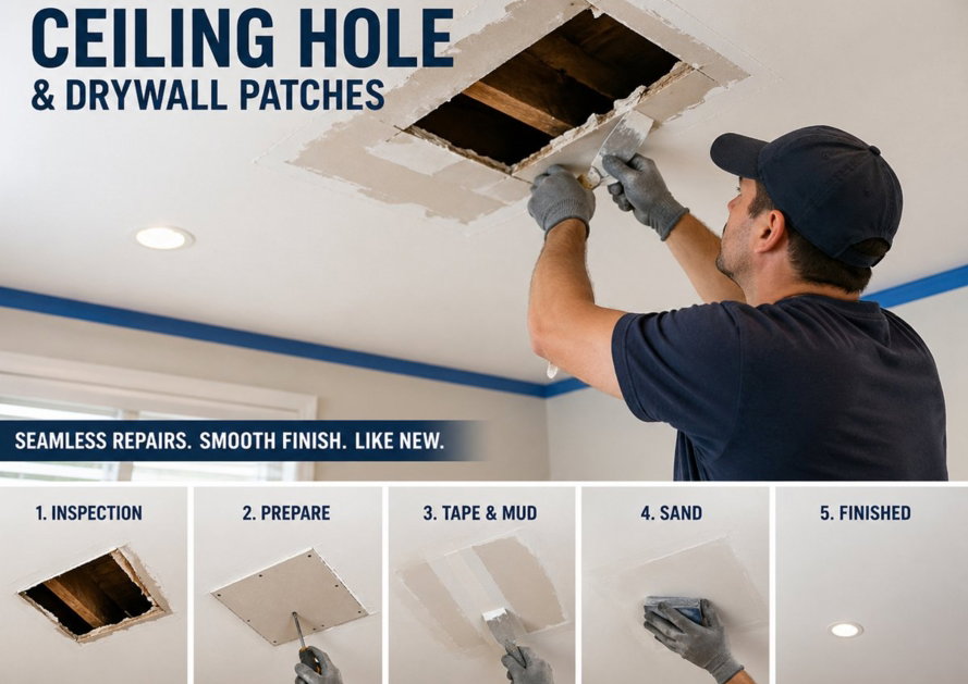 ceiling-hole-repair-guide.jpg Step-by-step guide to repairing holes in drywall ceilings.
