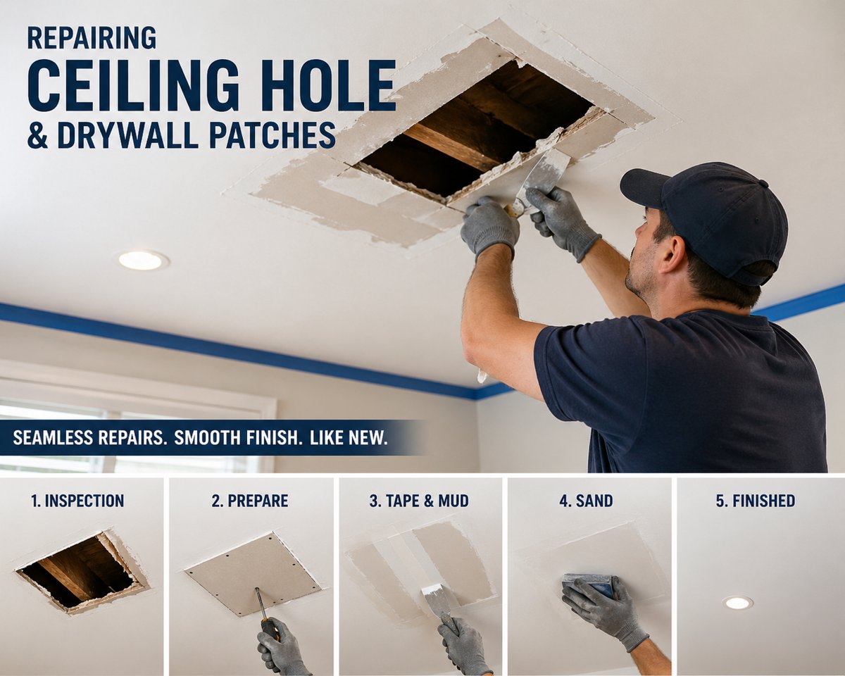 ceiling-hole-repair-guide.jpg Step-by-step guide to repairing holes in drywall ceilings.