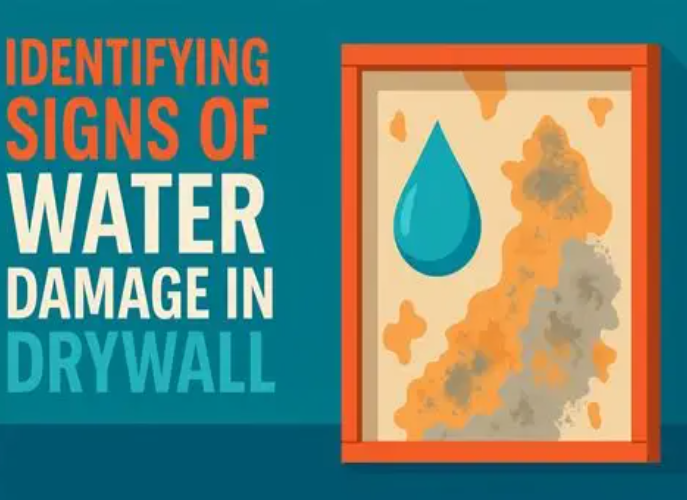 drywall-water-damage-signs.png Infographic showing common signs of drywall water damage inside a home.
