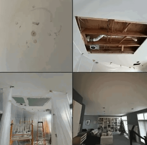 ceiling-water-damage.png Interior ceiling showing water damage caused by a roof or plumbing leak.