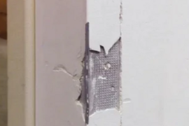 damaged-drywall-corner.png Damaged drywall corner requiring patching and finishing.